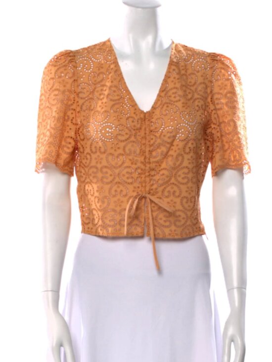 Sandro Tops - Sandro V-Neck Short Sleeve Eyelet Lace Blouse Orange Size 1
